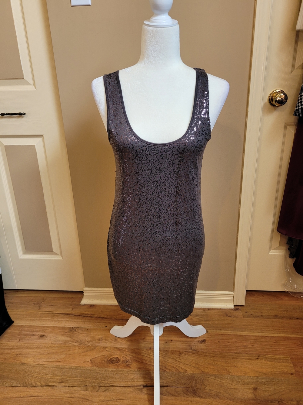 glam Charcoal Sequin Mini Dress